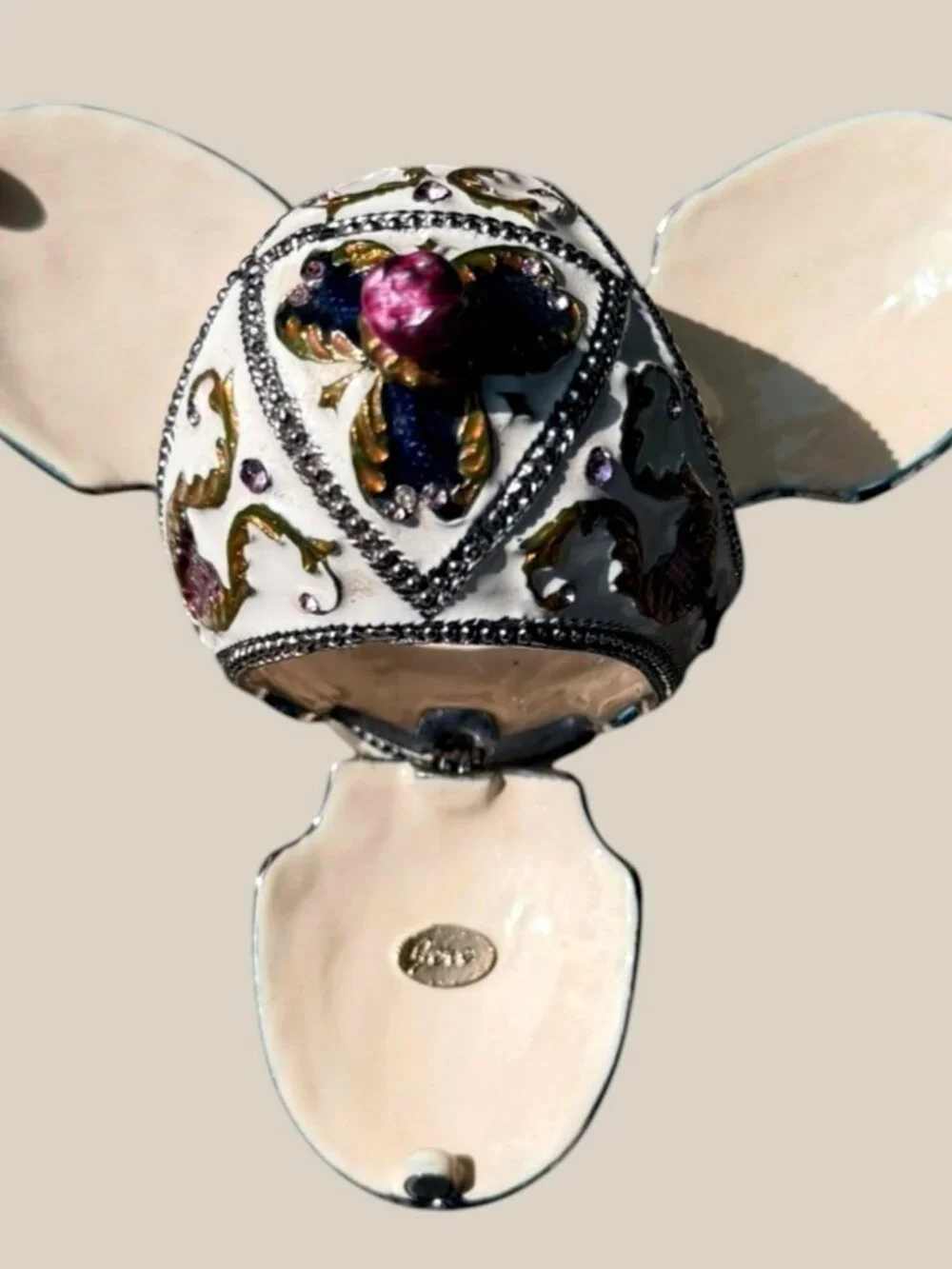 Jere Jeweled Enameled Exquisite Egg Music Box Trinket Box Rhinestone AS IS